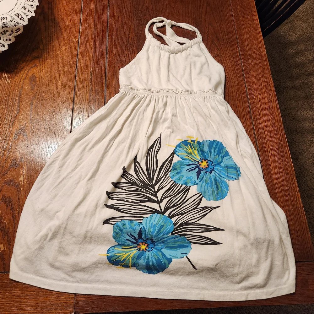 Old Navy White With Blue Flowers Halter Dress - Juniors XL